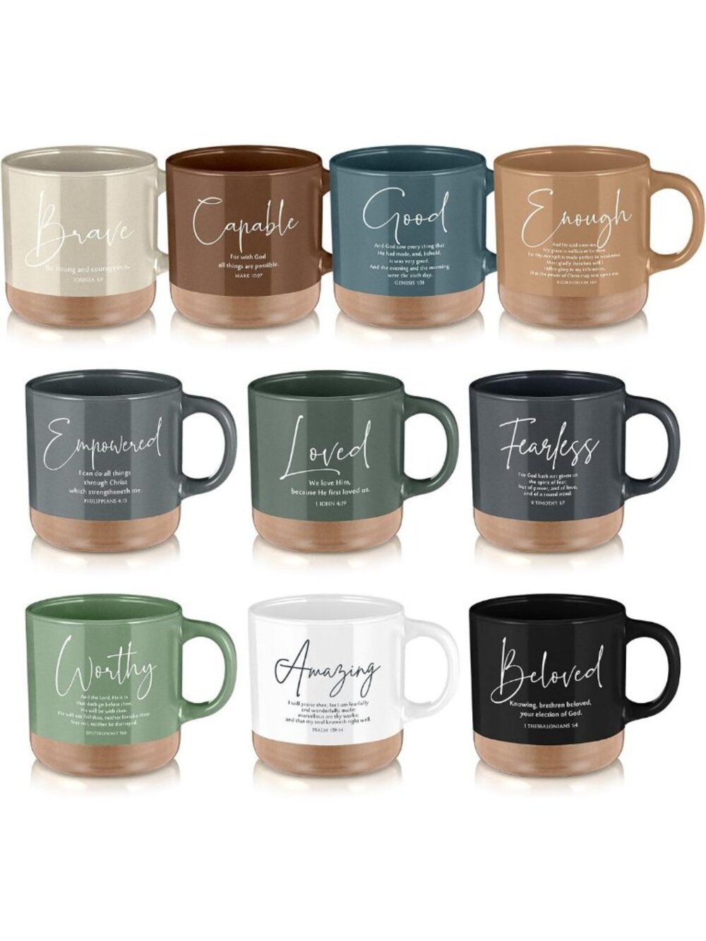 10pcs Christian Bible Verse Coffee Mugs Set, Earthy Boho Style for Home & Gifts